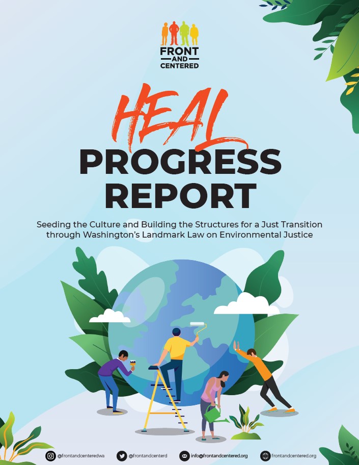 Report cover with graphic of people cleaning earth.